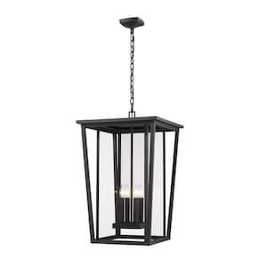 Seoul 4-Light Black Outdoor Chandelier with Clear Glass Shade