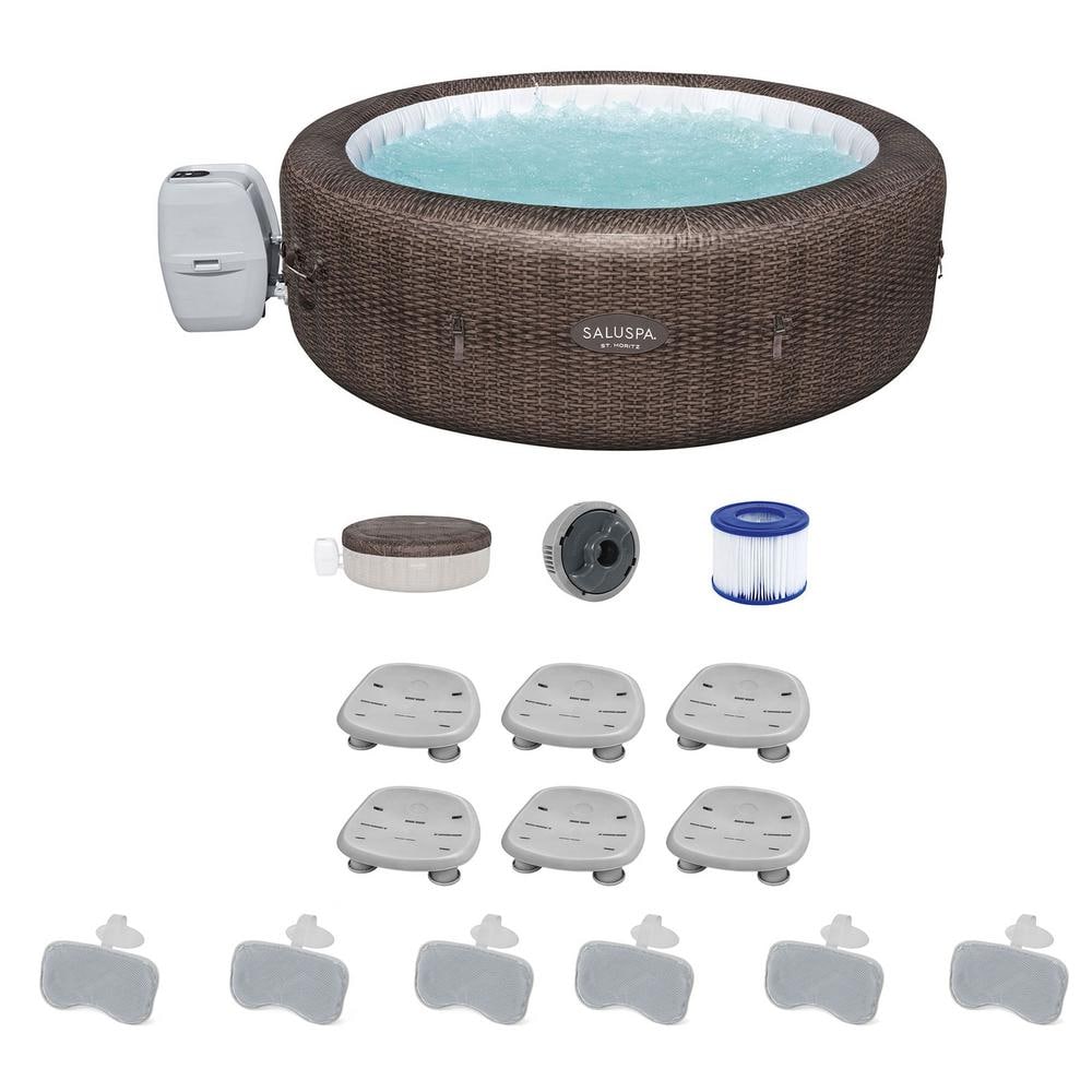 St Moritz 7-Person 180-Jet Inflatable Hot Tub with Spa Seat (6-Pack) and Headrest Pillow (3-Pack)