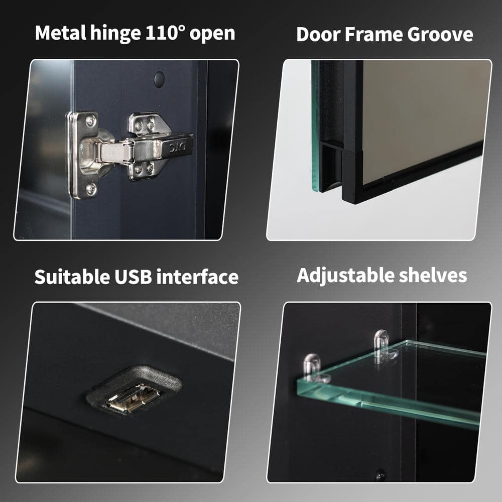 30" x 26" Black Aluminum LED Medicine Cabinet with Mirror