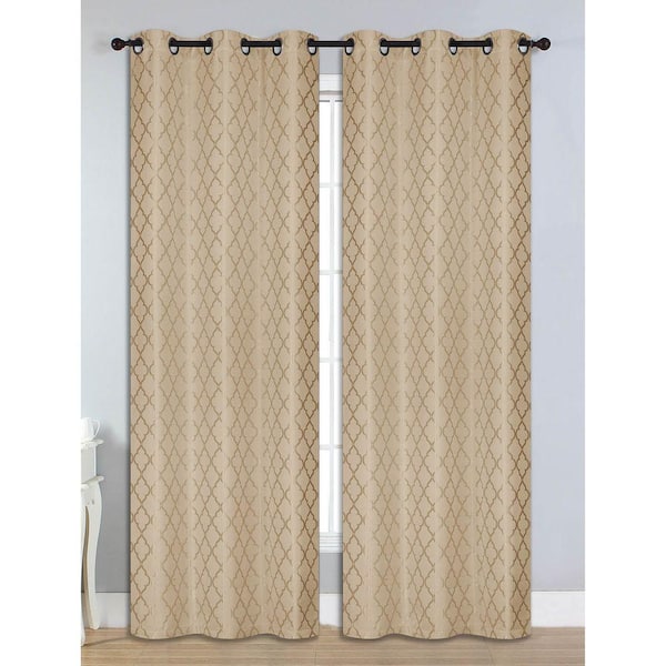 Bella Luna Semi-Opaque Quattro Jacquard 84 in. L Room Darkening Grommet Curtain Panel Pair, Taupe (Set of 2)