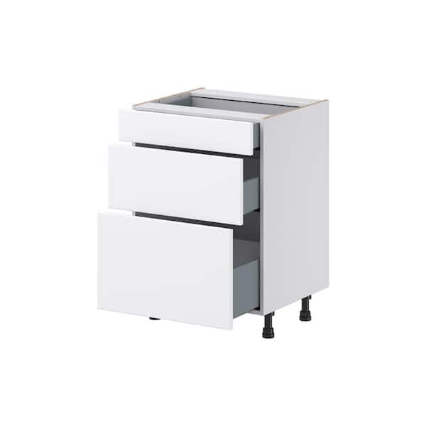 J COLLECTION Fairhope Bright White Slab Assembled Vanity Drawer Base Cabinet with 3 Drawers (24 in. W x 34.5 in. H x 21 in. D)