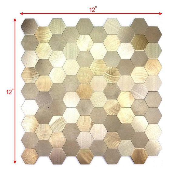 ABOLOS Enchanted Metals Gold Hexagon Mosaic 12 in. x 12 in. Aluminum Metal Peel and Stick Wall Tile (0.9 sq. ft./Sheet)