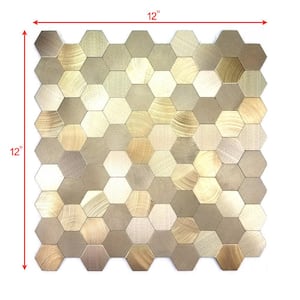 Enchanted Gold 12 in. x 12 in. Geometric Polished Aluminum Hexagon Metals Mosaic Wall Tile (9.9 sq. ft./Case)