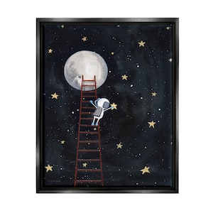 Astronaut Hanging Stars Outer Space to Moon by Rachel Nieman Floater Frame Astronomy Wall Art Print 17 in. x 21 in.