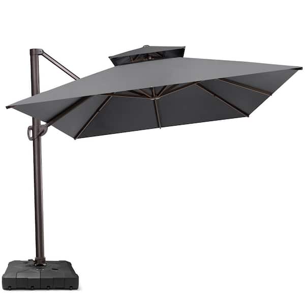 Crestlive Products 12.5 ft. x 10 ft. Double 360 ° Rotation Rectangular Cantilever Patio Umbrella in Dark Gray with 220 lbs. Base Stand