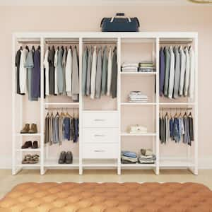 108 in. W White Adjustable Wood Closet System with 13-Shelves, 6-Rods and 3-Drawers