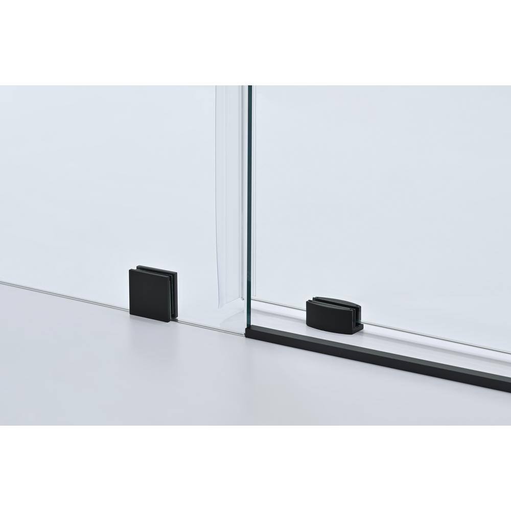 60 in. Matte Black Frameless Soft Close Sliding Shower Door with Clear Glass