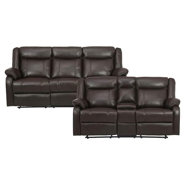 EVERGLADE HOME Atlas 154 in. W Round Arm Faux Leather Rectangle Sofa in Brown with 5-Seats