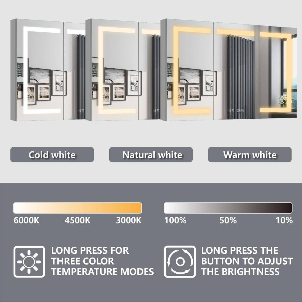 48'' x 32'' Silver Aluminum LED Medicine Cabinet with Mirror