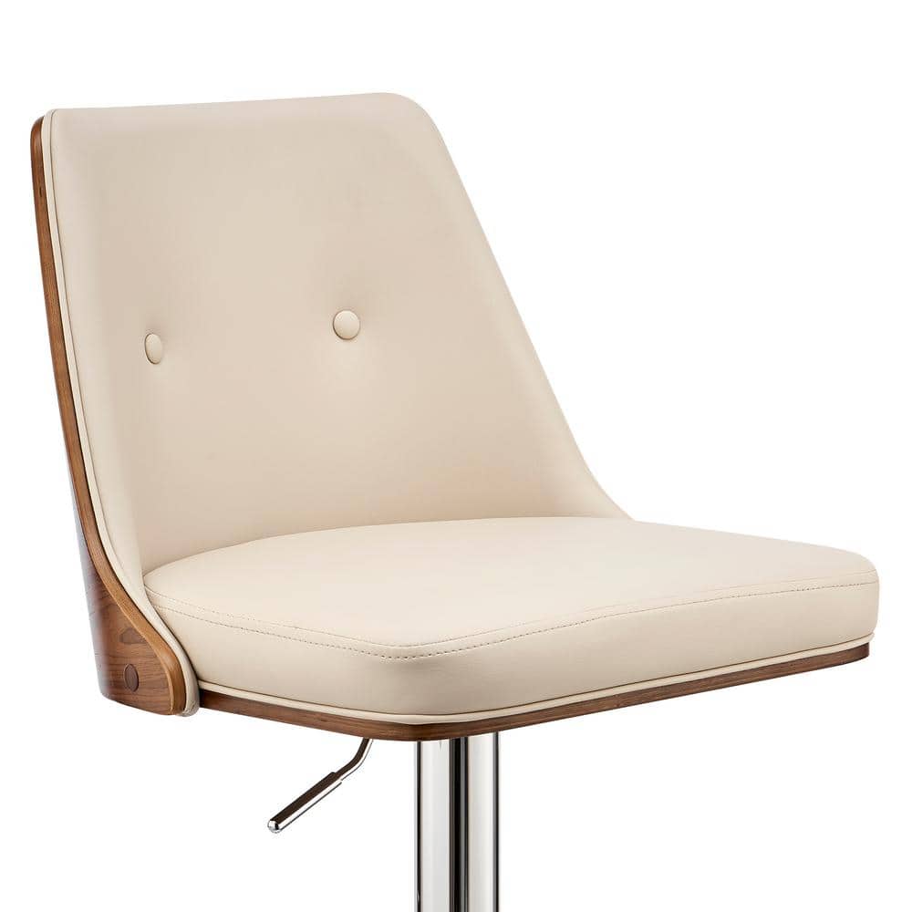 Cream Faux Leather and Walnut Adjustable Swivel Bar Stool