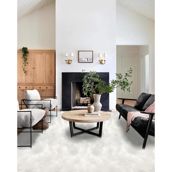 Latepis Sheepskin Faux Furry Black Cozy Rugs 6 ft. x 9 ft. Area Rug