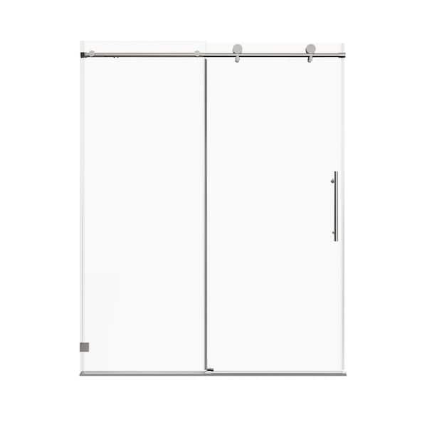 60 in. W x 74 in. H Single Sliding Frameless 5/16 in. SGCC Clear Tempered Glass Soft-Close Shower Door in Chrome