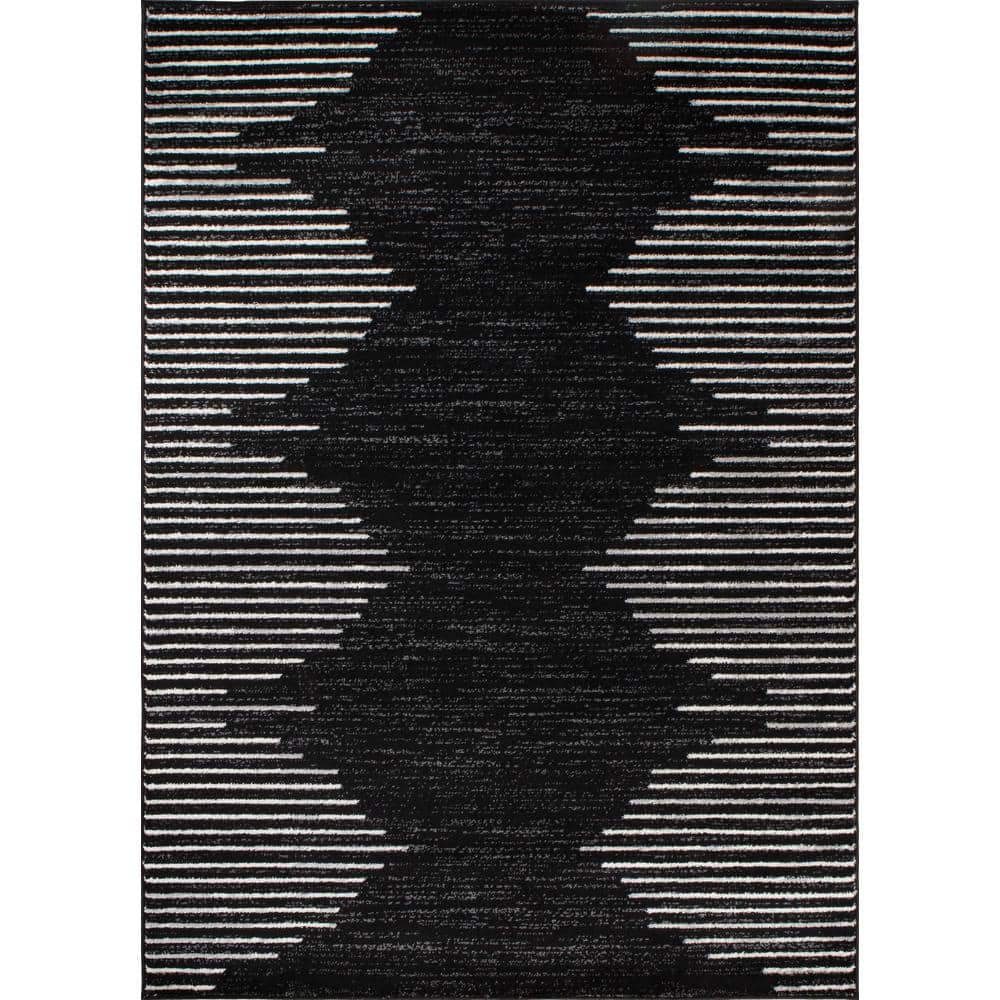 Black and White 5' x 7' Bohemian Stripe Synthetic Area Rug