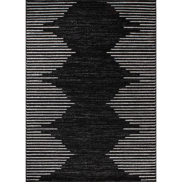 World Rug Gallery Fulton Black 6 ft. 6 in. x 9 ft. 6 in. Square Bohemian Stripe Area Rug
