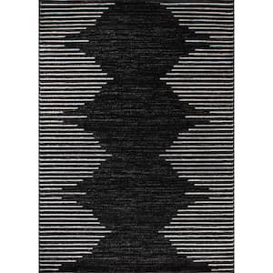 Black 7 ft. 10 in. x 10 ft. Bohemian Stripe Area Rug
