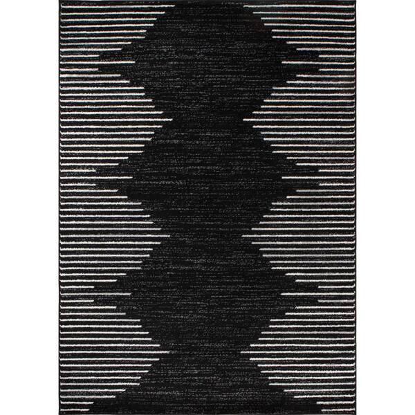 Fulton 8 ft. X 12 ft. Black Bohemian Stripe Area Rug