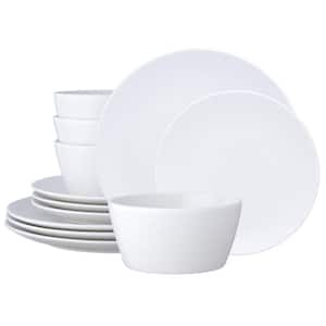 Colorscapes White-on-White Swirl 12-Piece (White) Porcelain Coupe Dinnerware Set, Service for 4