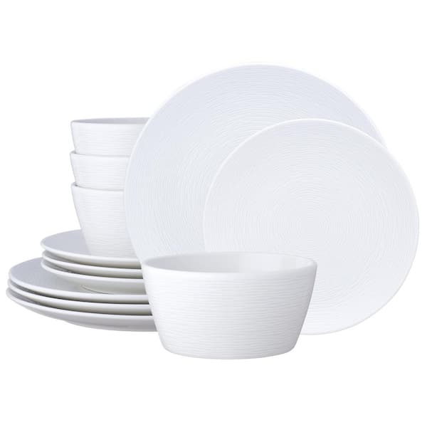 Noritake Colorscapes White-on-White Swirl 12-Piece (White) Porcelain Coupe Dinnerware Set, Service for 4