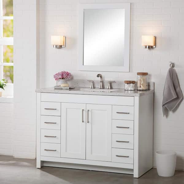 Home Decorators Collection Westcourt 49 in. W x 22 in. D x 39 in. H Single Sink  Bath Vanity in White with Silver Ash Engineered Solid Surface Top