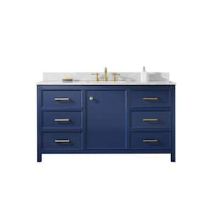 60 in. W x 22 in. D Vanity in Blue with Marble Vanity Top in White with White Basin with Backsplash