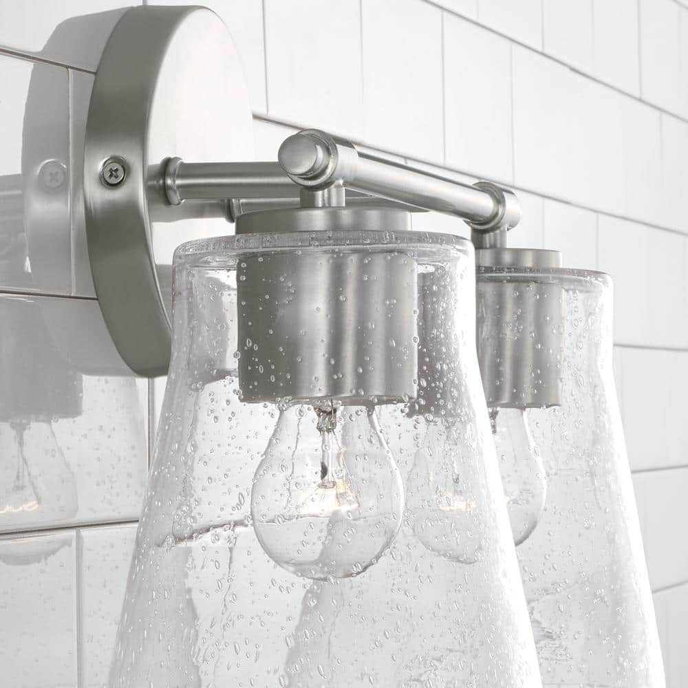 Brushed Nickel 2-Light Vanity with Clear Seeded Glass