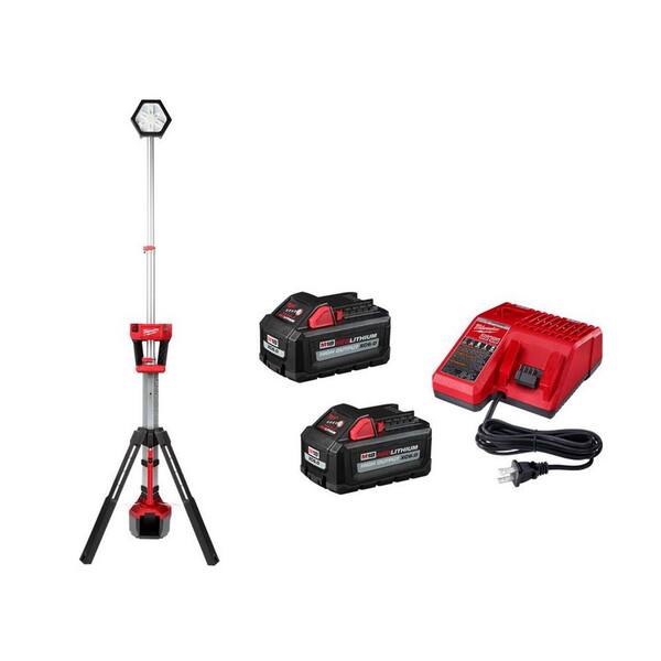 Milwaukee - M18 18-Volt Lithium-Ion Cordless Rocket Dual Power Tower Light w/Two 6.0 Ah Battery and Charger