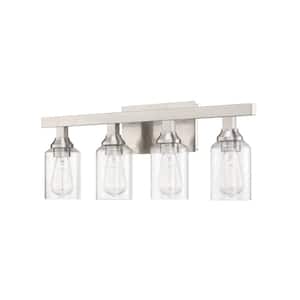 Chicago 28.25 in. 4-Light Brushed Polished Nickel Finish Vanity Light with Seeded Glass