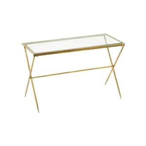 20 in. Gold Metal/Glass Console Table
