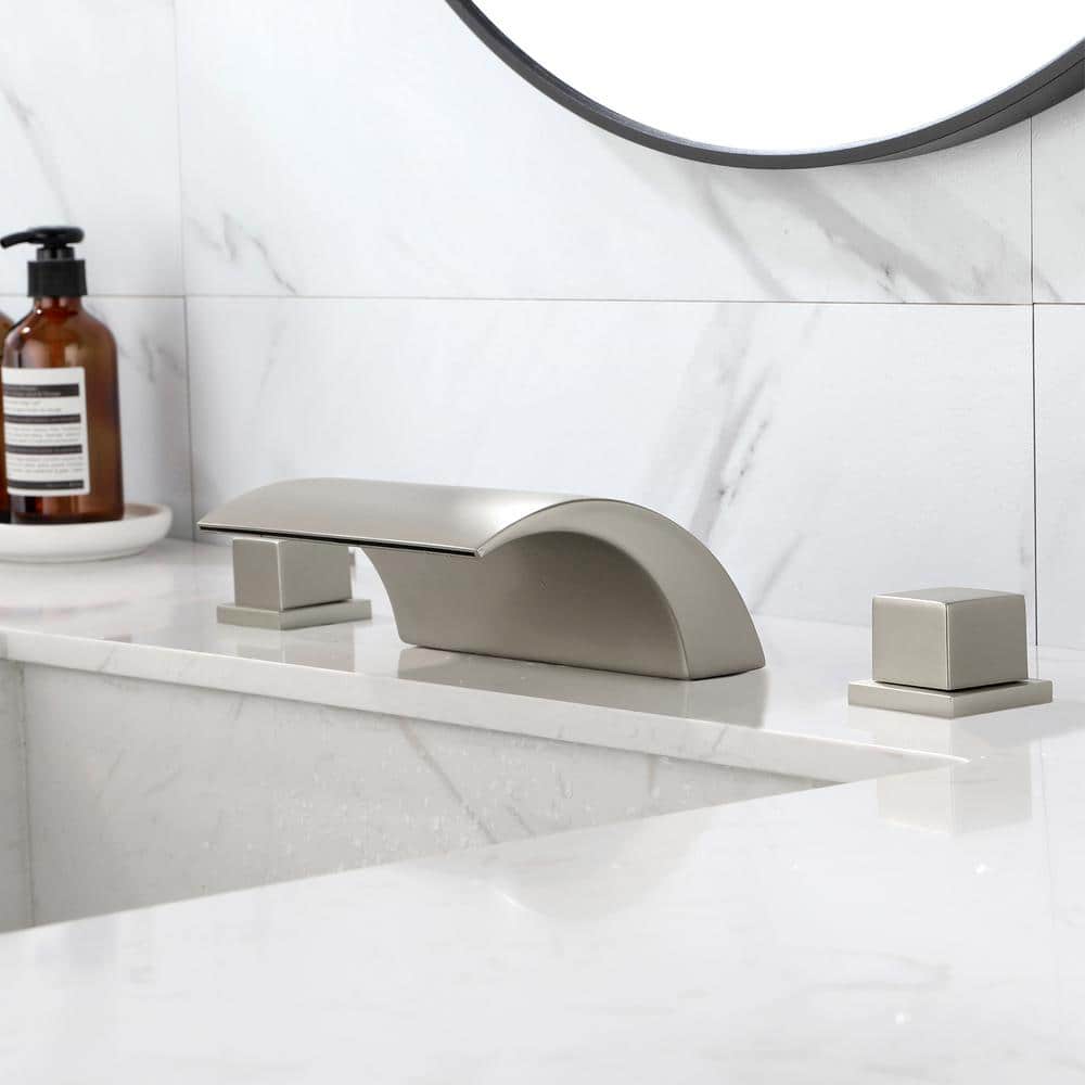 Brushed Nickel Waterfall Widespread 2-Handle Bathroom Faucet
