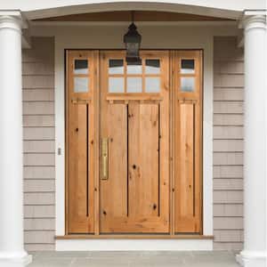 64 in. x 96 in. Craftsman Knotty Alder Clear 6-Lite Clear Stain Wood w.DS Right-Hand Single Prehung Front Door/Sidelites