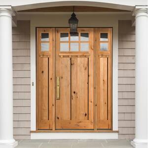 70 in. x 96 in. Craftsman Knotty Alder Clear 6-Lite Clear Stain Wood w.DS Right Hand Single Prehung Front Door/Sidelites