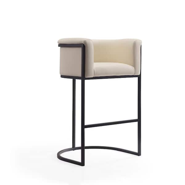 Manhattan Comfort Cosmopolitan 29.5 in. Cream and Black Metal Bar Stool with Faux Leather Upholstered Seat