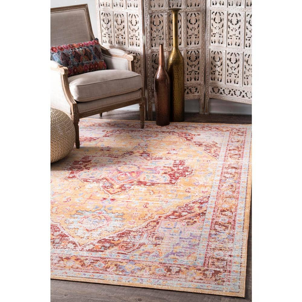 Vintage Orange Synthetic Easy Care Area Rug