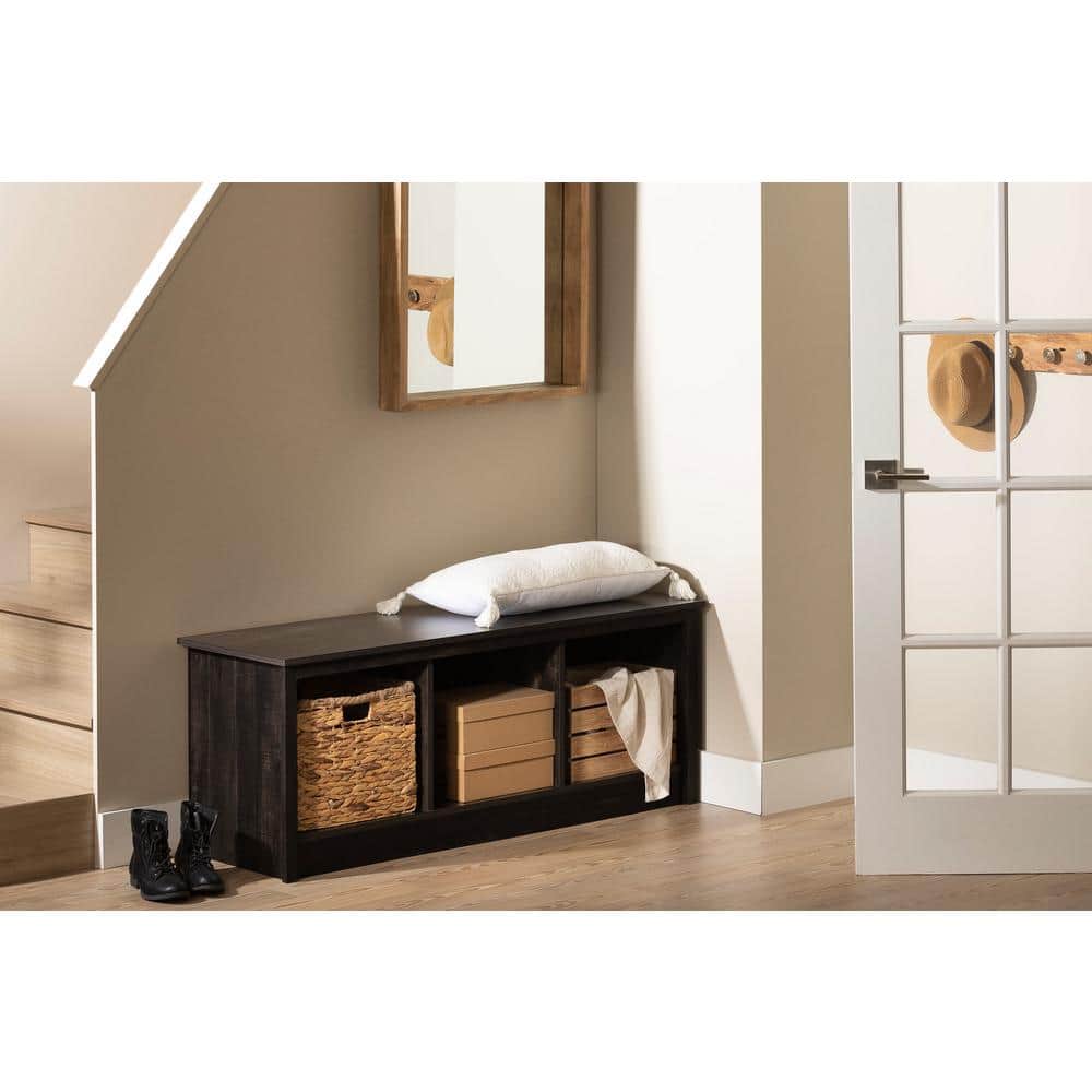 Contemporary Rubbed Black Mudroom Bench with Open Storage