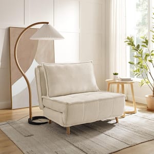 COZY White Faux Fleece Fabric Convertible Futon Frame Chair with Wood Legs