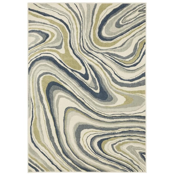 Brixworth Ivory/Blue 7 ft. x 9 ft. Abstract Swirl Polypropylene Indoor Area Rug