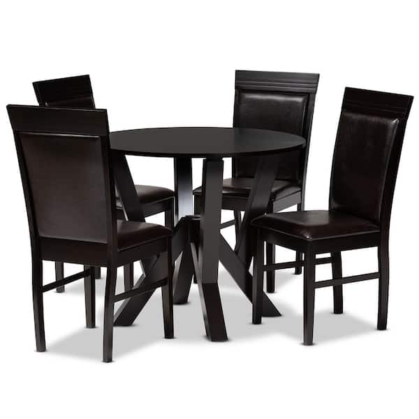 Baxton Studio Nada 5-Piece Dark Brown and Espresso Brown Dining Set