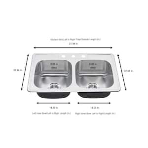 Colony All-in-One Drop-In Stainless Steel 33 in. 3-Hole 50/50 Double Bowl Kitchen Sink with Faucet in Stainless Steel