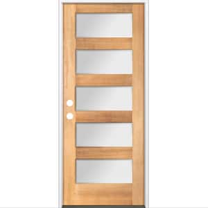 36 in. x 80 in. Modern Douglas Fir 5-Lite Right-Hand/Inswing Frosted Glass Clear Stain Wood Prehung Front Door