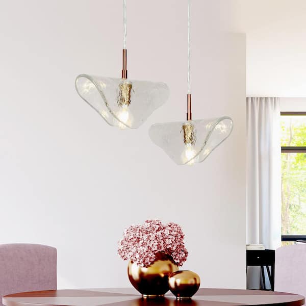 Modern Kitchen Island Pendant Light 1-Light Brass Gold Bedroom Hanging Pendant light with Textured Glass Shade
