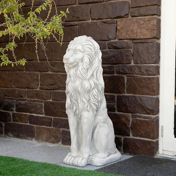 36.25 in. H Oversized MGO White Guardian Sitting Lion Garden Statue