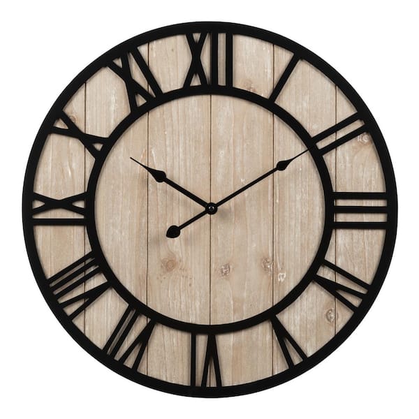 La Crosse Clock 19.7 in. Harper Wood Beige/Black Quartz Wall Clock 404 ...