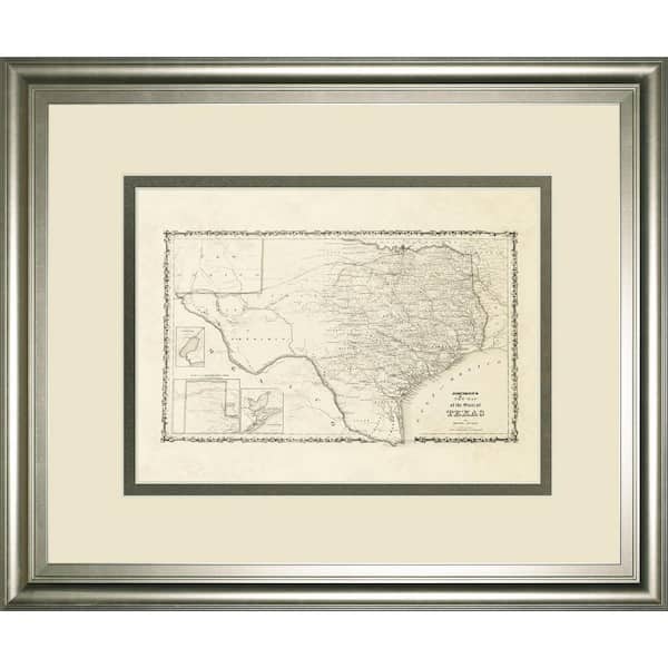 Classy Art "New Map of the State of Texas" By Johnson and Wank Framed Print Typography Wall Art 34 in. x 40 in.
