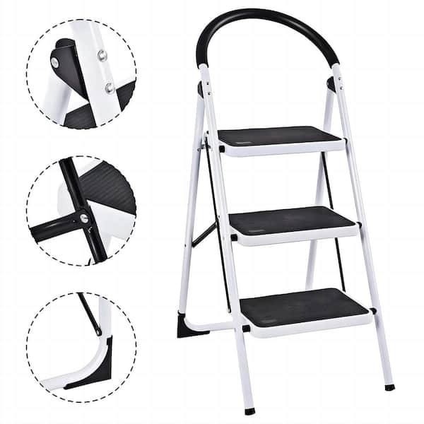 Tatayosi Portable 3.54 ft. Steel 3 Step Ladder Folding Step Stool with Wide Anti-Slip Pedal 330 lbs. Capacity (3.54 ft.)