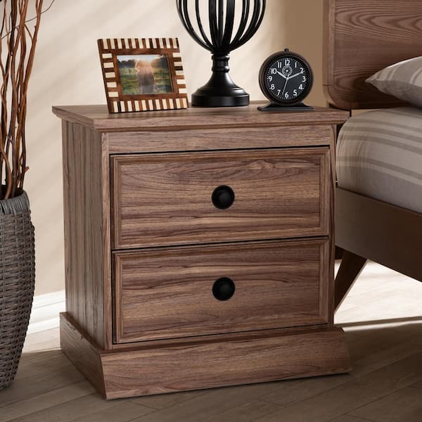 Baxton Studio Ryker 2-Drawer Oak Nightstand