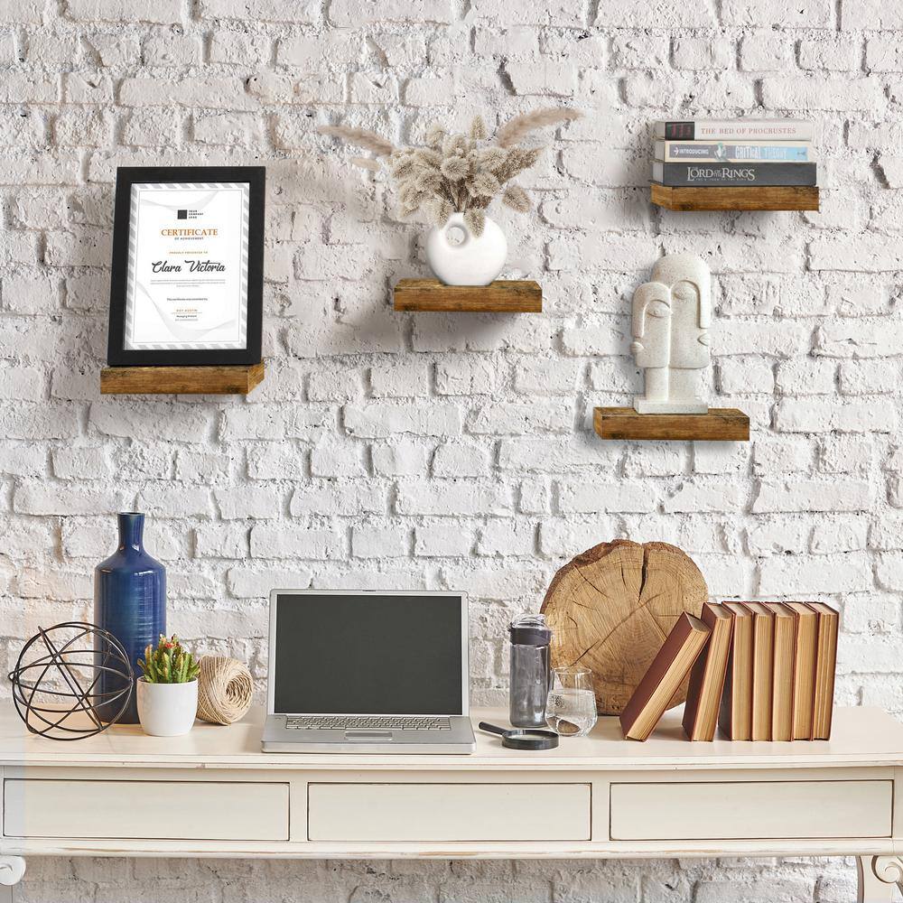 Walnut Wood Square Floating Shelves for Wall Decor, 9.25"