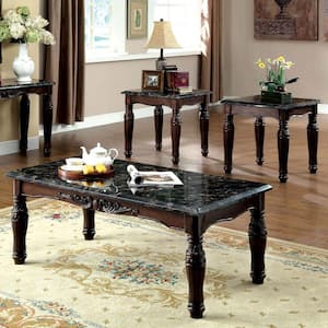 Lawry 48 in. Espresso Rectangle Faux Marble Coffee Table Set (3-Piece)