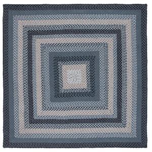 Braided Dark Gray/Blue 6 ft. x 6 ft. Striped Border Square Area Rug