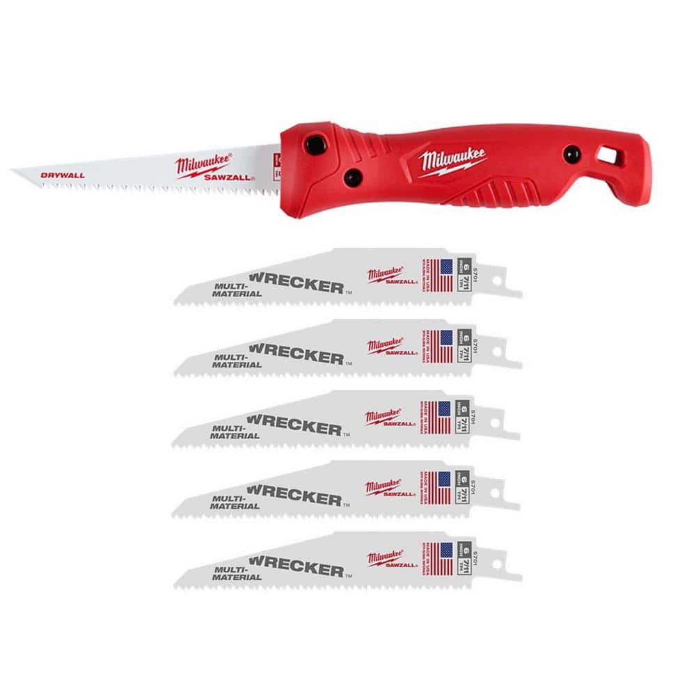 Milwaukee Folding Jab Saw with 6 in. 8TPI SAWZALL Drywall Blade with