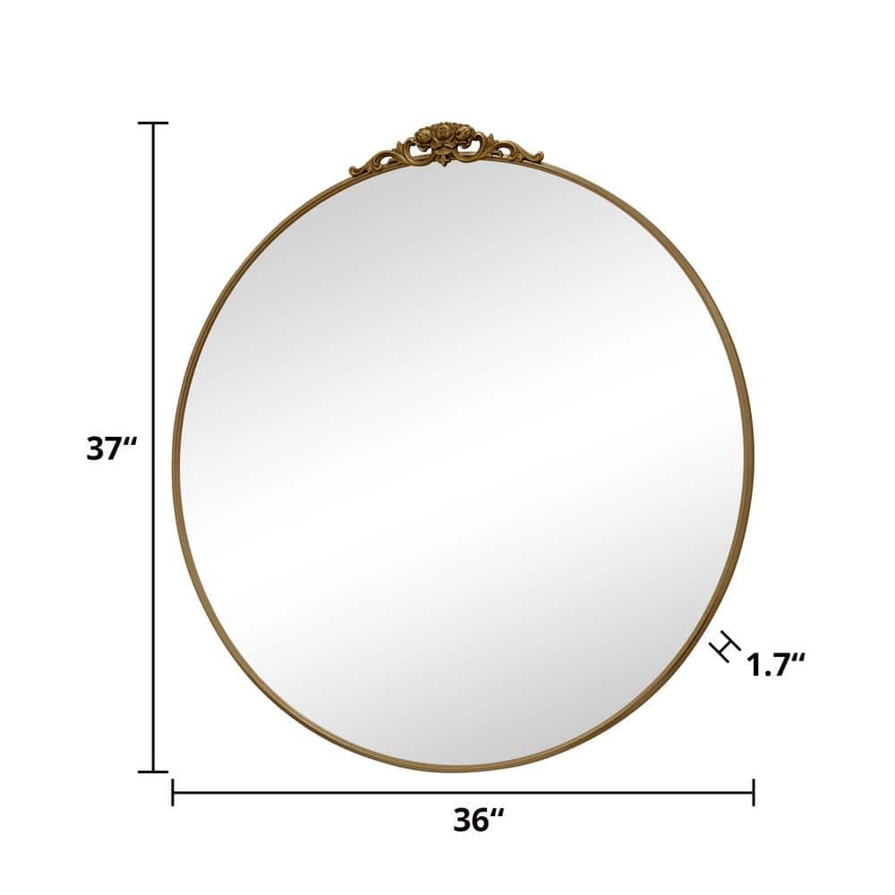 36" Round Gold Metal Frame Baroque Wall Mirror